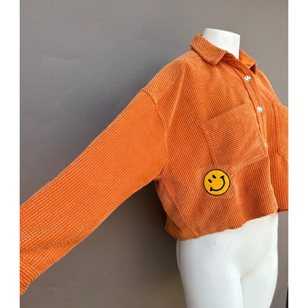 NEW BDG Urban Outfitters XS Orange Corduroy Button Up Crop Shirt Shacket Jacket - Picture 2 of 16